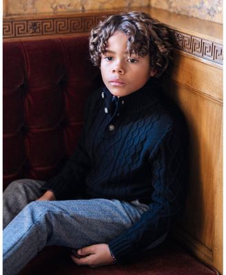 Boys Organic Mock Neck Cable Sweater
