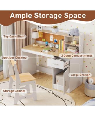 Kids Study Desk and Chair Set Wooden Children Writing Table with Shelves &amp; Drawer