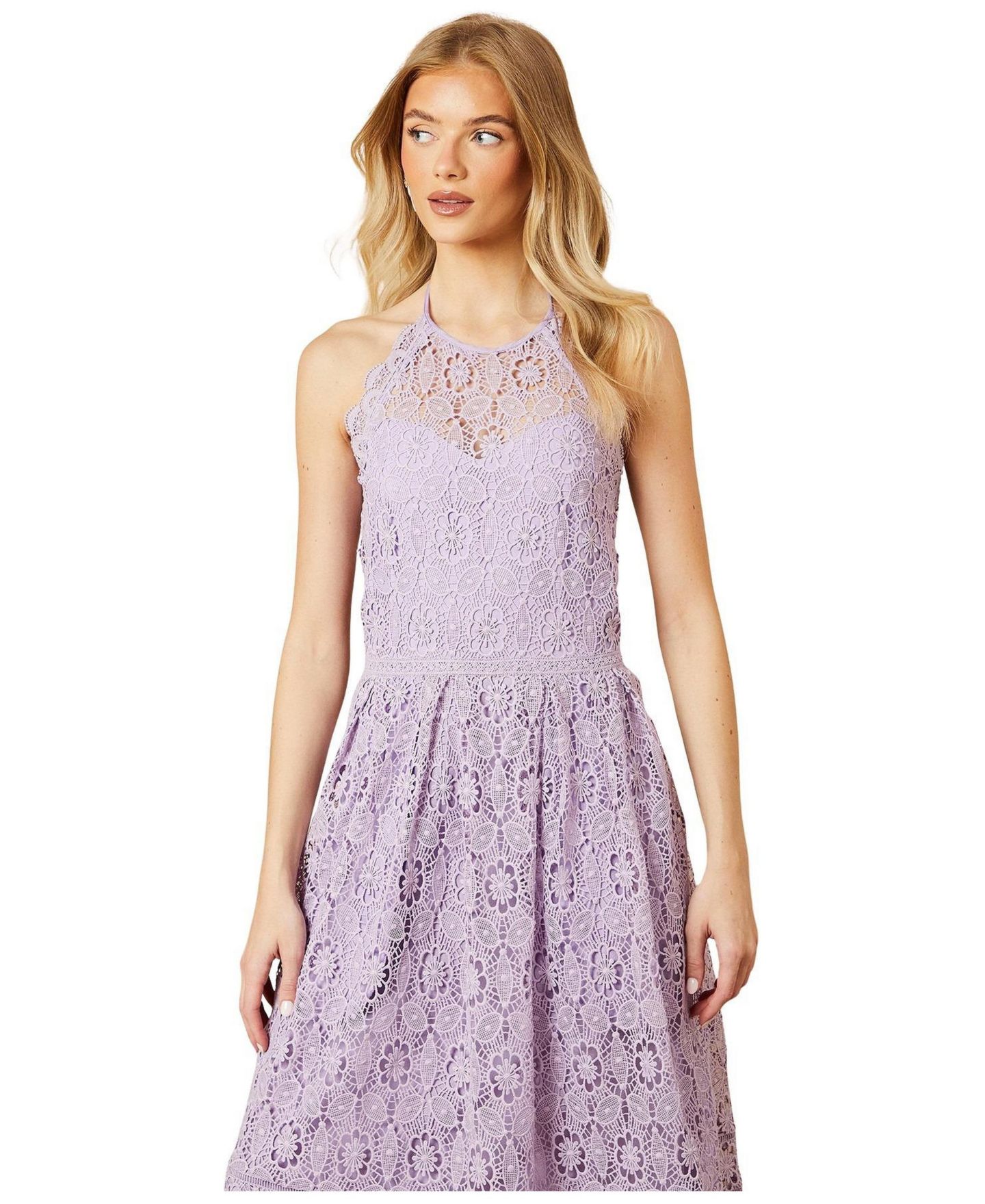 Женское платье Oasis Lace Detail Halterneck Midi, цвет: Сиреневый — фото 3