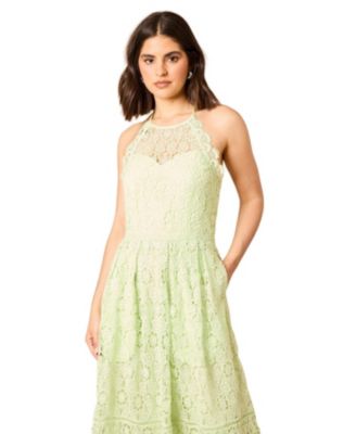 Women's Lace Detail Halterneck Midi Dress