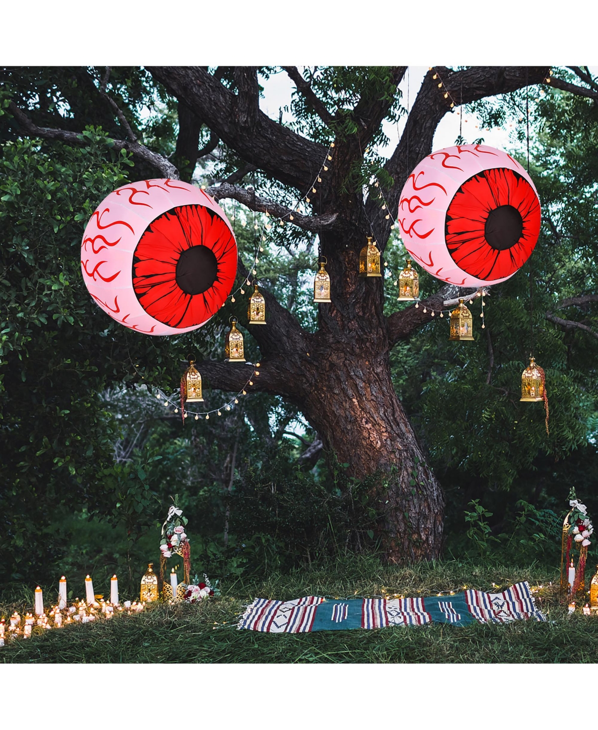 2 Pack 3 Ft Halloween Inflatable Eyeballs w/ Air Blower & Red Led Lights