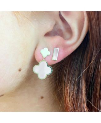 Mother of Pearl and Gold Clover Drop Earrings 14K Gold