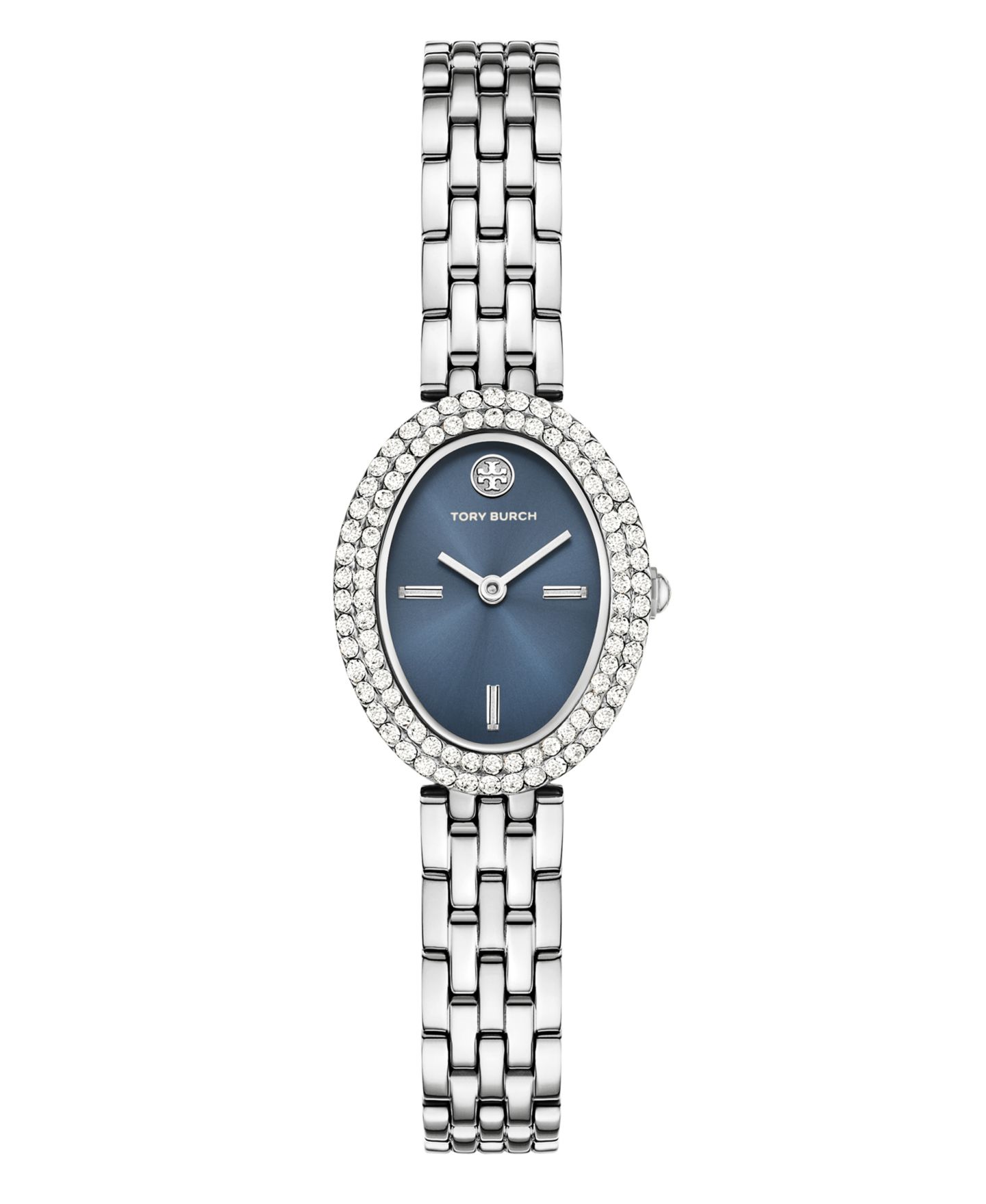 Женские овальные часы Tory Burch The Oval, две стрелки, серебристая сталь, 28 мм — фото 1