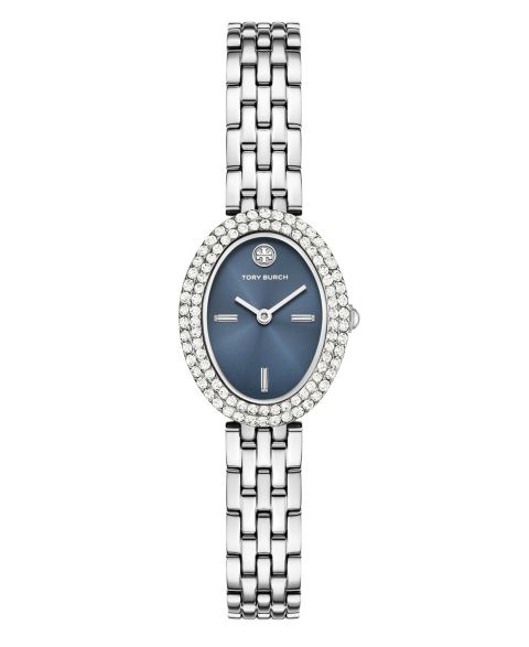 Женские овальные часы Tory Burch The Oval, две стрелки, серебристая сталь, 28 мм