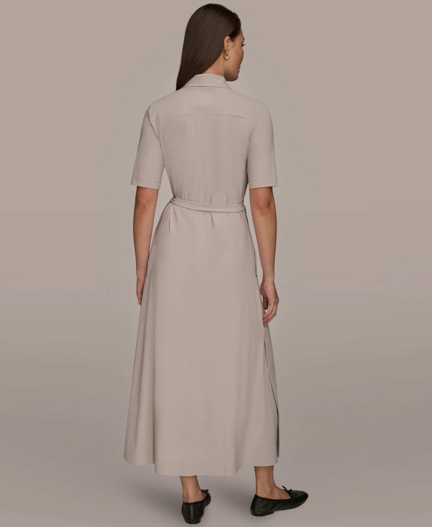 Women's 4-way Stretch Knit Elbow-Sleeve Collared Polo Dress