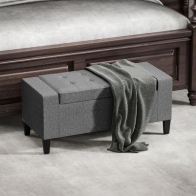 Recgular Tufted Linen Storage Ottoman Bench with Flipping Top