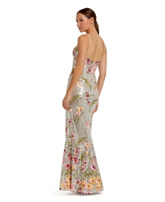 Women's Sleeveless Bustier Floral Applique Gown