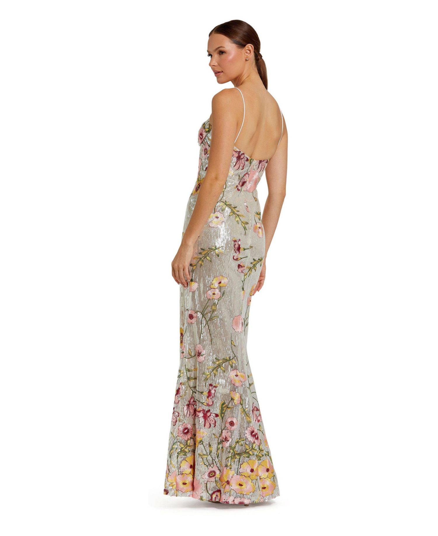 Women's Sleeveless Bustier Floral Applique Gown