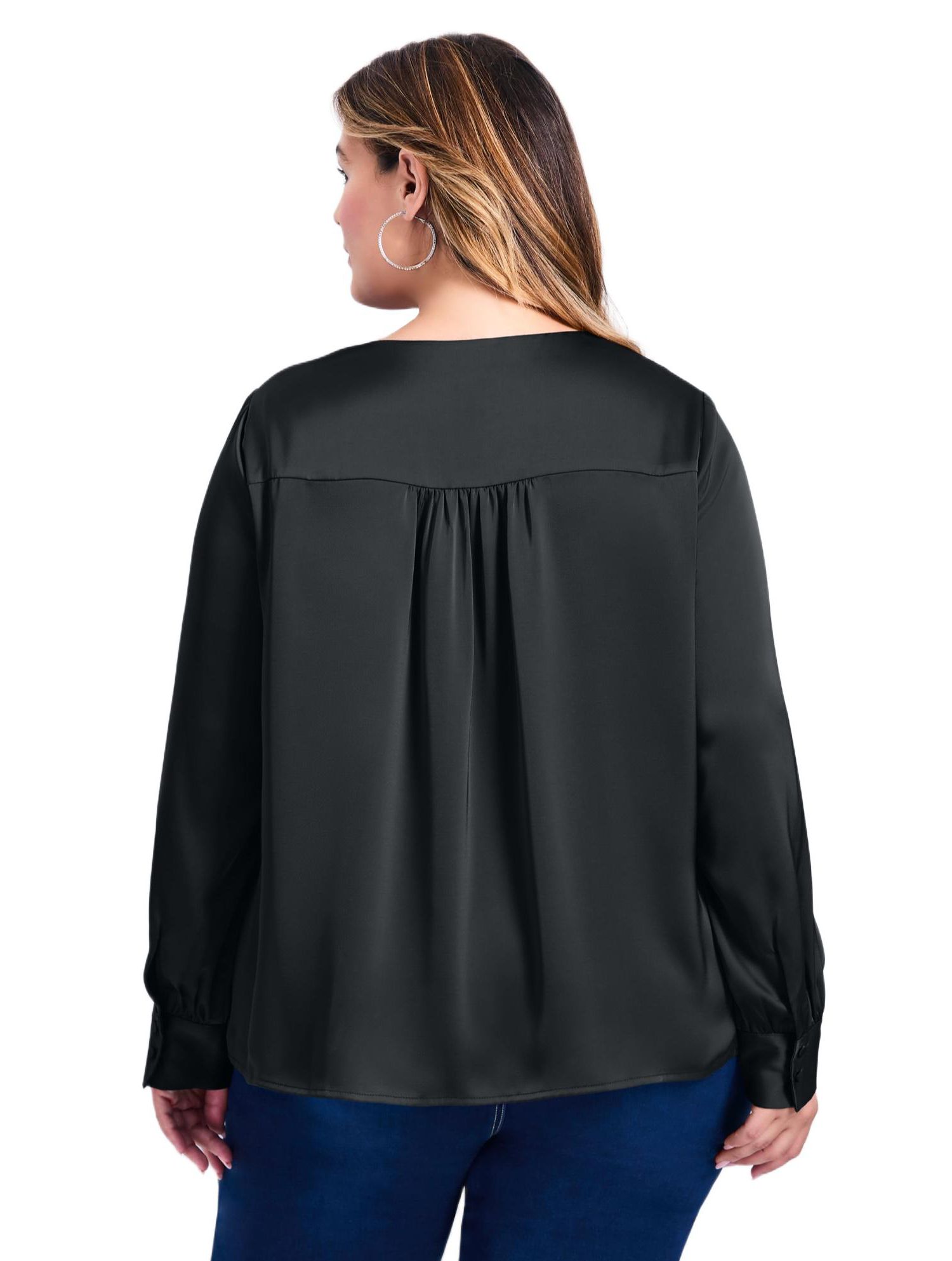 Women's Plus Size Marlene Tie Front Satin Blouse