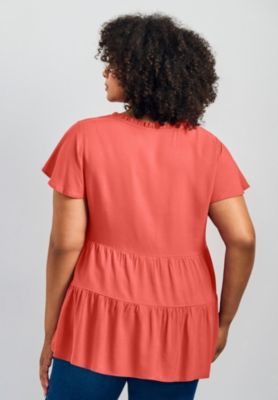 Women's Plus Size Lani Flutter Sleeve Tiered Top