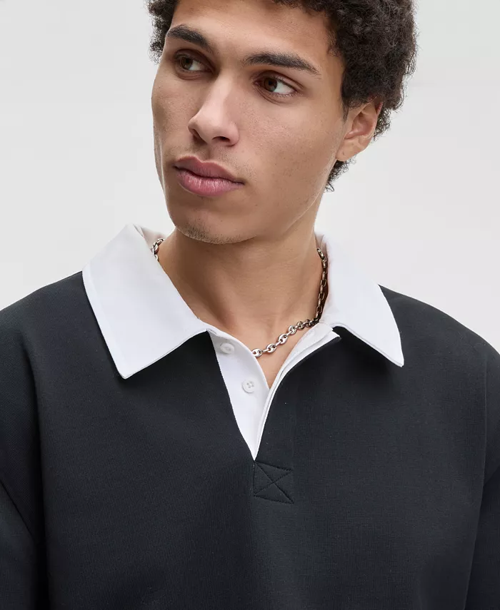 Men's Cotton Contrast-Collar Relaxed Rugby Polo Shirt - thumbnail 6