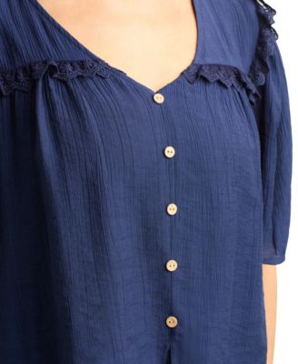 Juniors' Solid Crinkle V-Neck Top