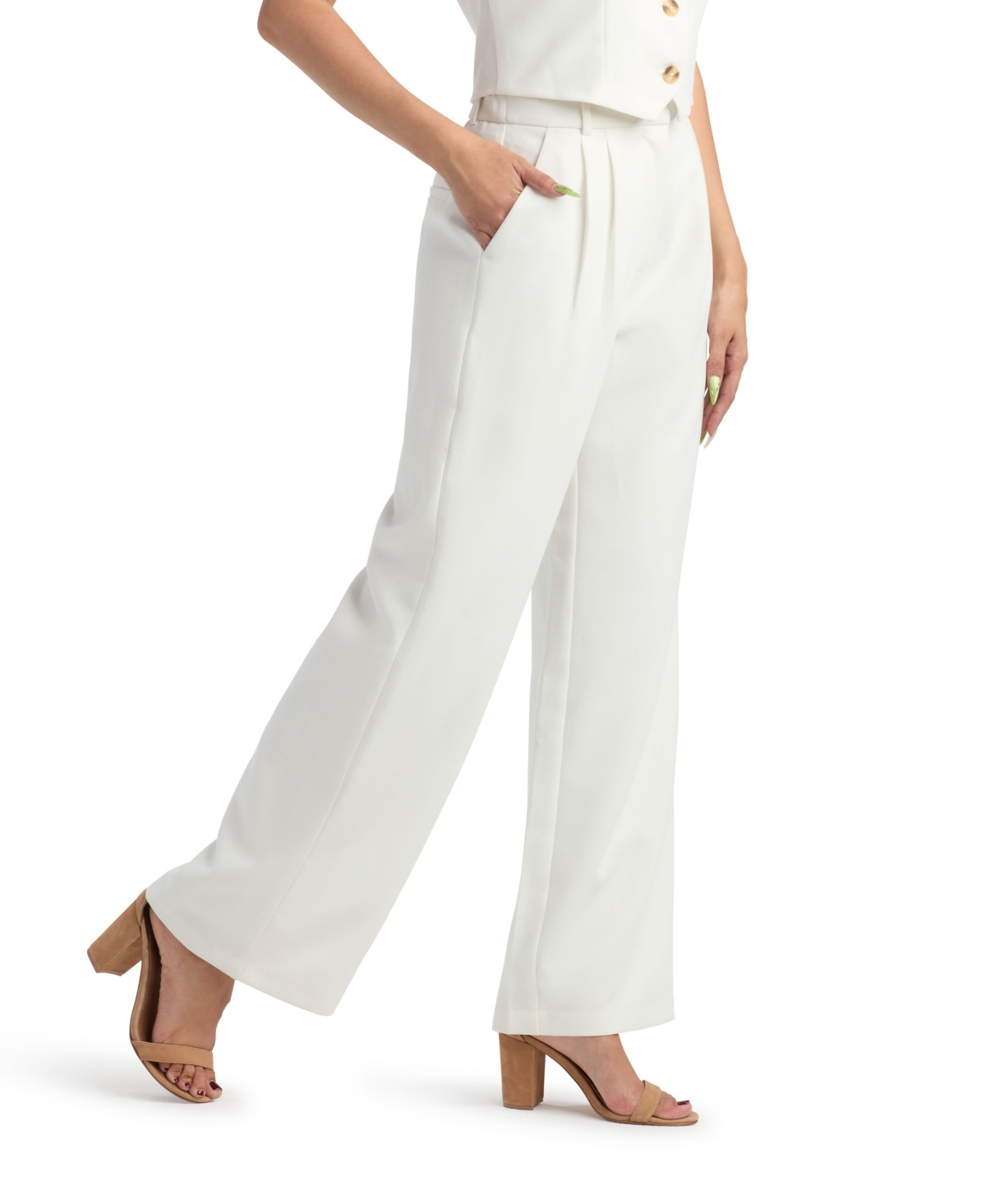 Bcx Juniors' Twill Pleated Wide Leg Pants In White