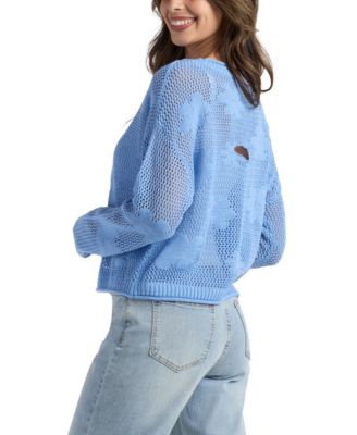Juniors' Daisy Cropped Crew Neck Sweater