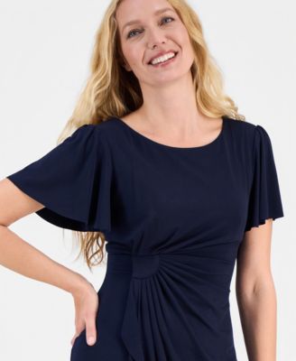 Women's Side-Gathered Flutter-Sleeve Dress