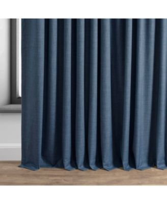 Dark Blue Extra Wide Performance Linen Hotel Blackout Curtain