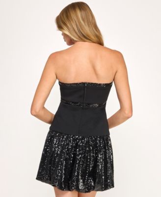 Juniors' Strapless Sequin Drop Waist Mini Dress