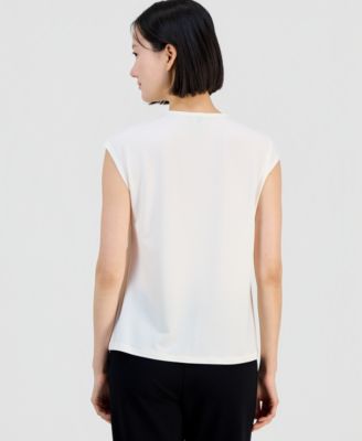 Women's Pleat-Neck Cap-Sleeve Top