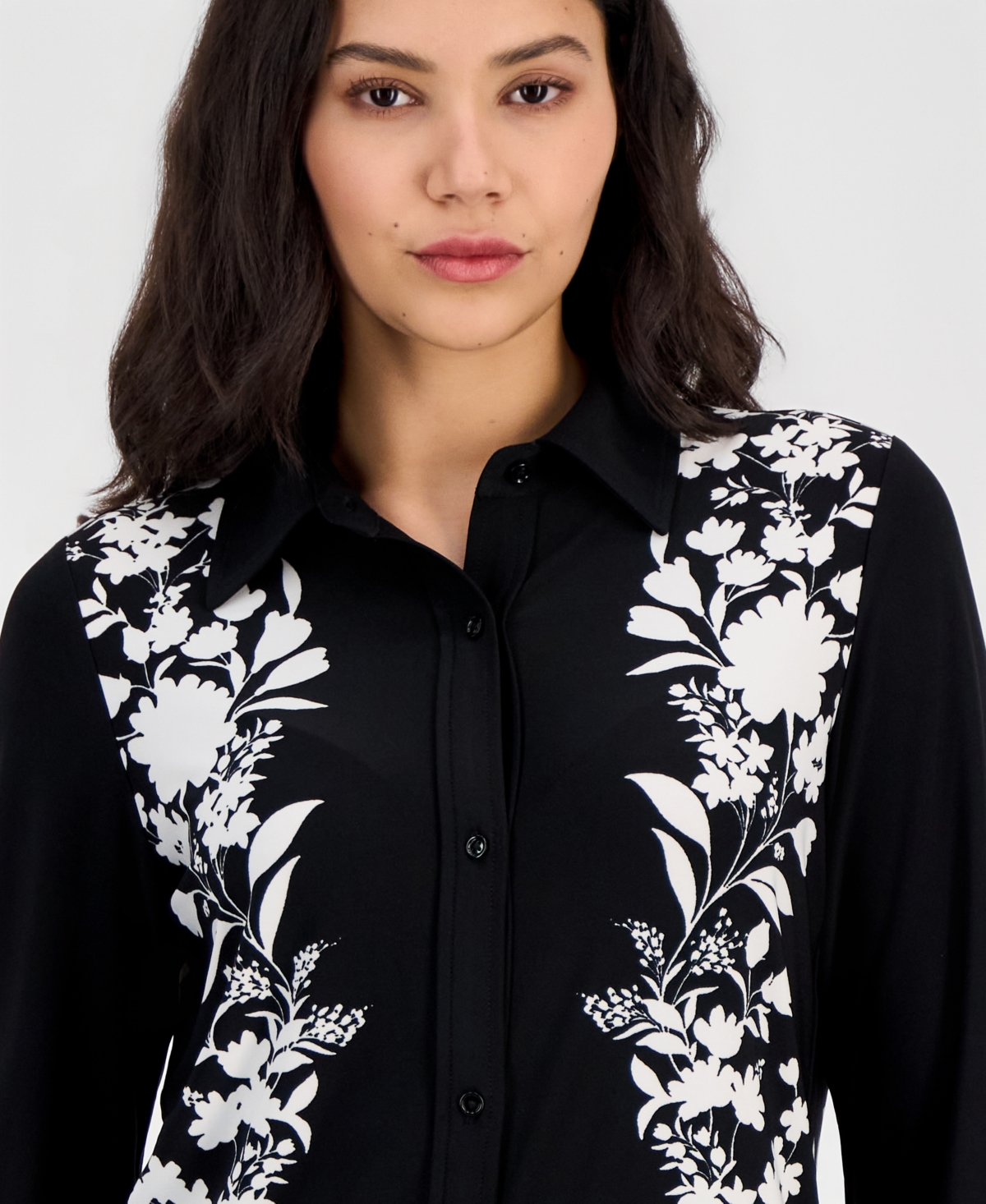 Anne Klein Women's Floral Long-Sleeve Button-Down Shirt
