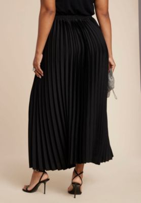 Women's Plus Size Pleated Maxi Satin Skirt