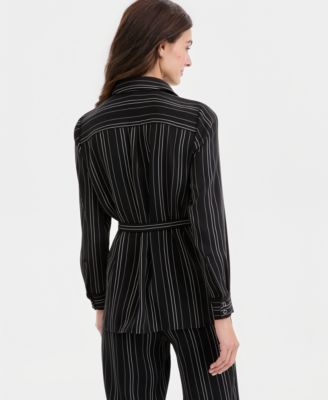 Women's Striped Button-Front Tie-Waist Shirt