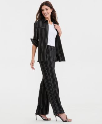 Women's Striped Pull-On Wide-Leg Pants