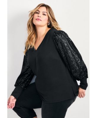 Women's Glam Sequin Sleeve Top