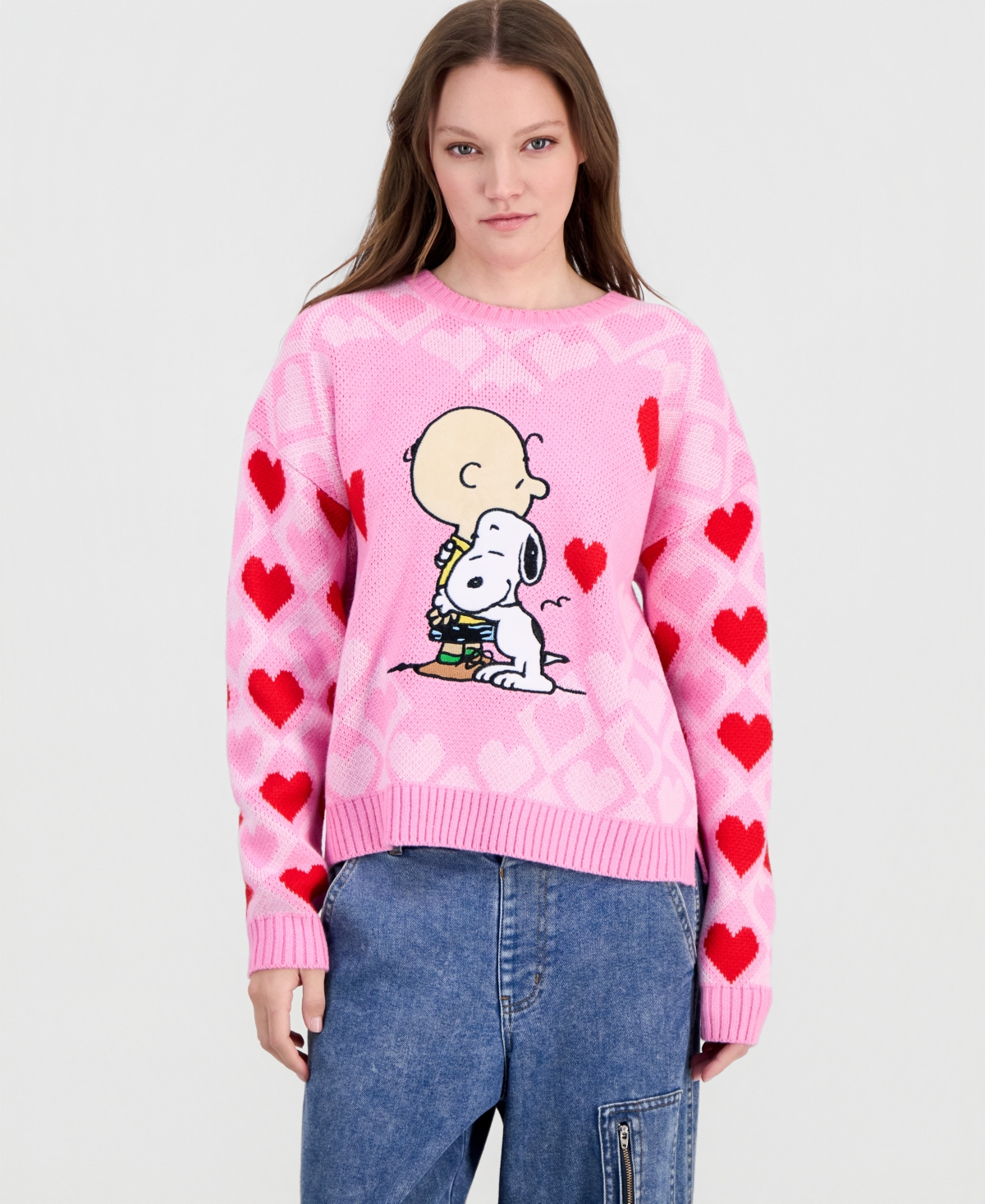 Hooked Up by Iot Juniors' Heart-Knit Charlie Brown Sweater