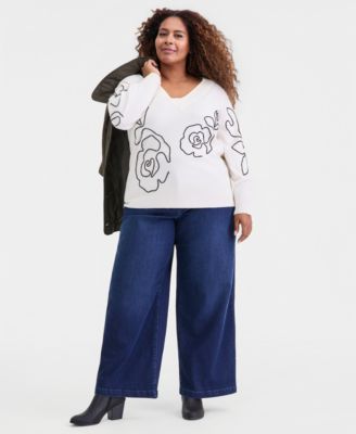 Plus Size Embroidered Soutache Sweater
