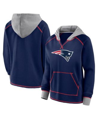 Logo Athletic - Women's Navy New England Patriots Boom Fleece Pullover V-Neck Hoodie