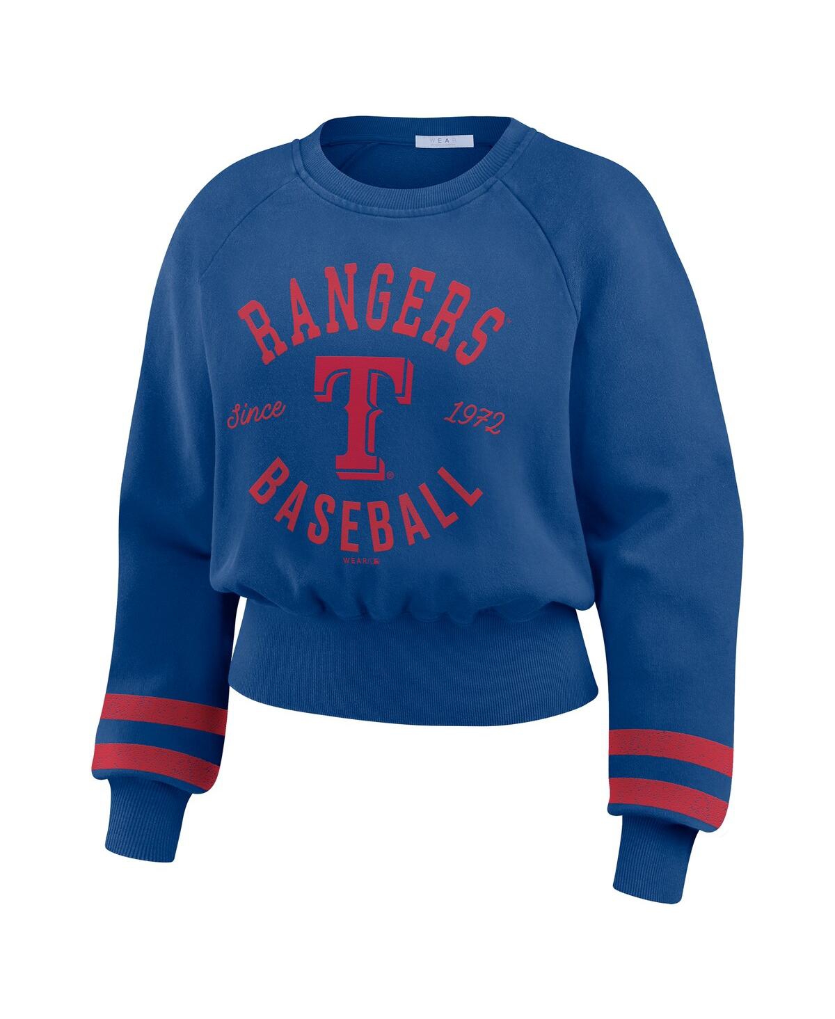 Wear by Erin Andrews Women's Royal Texas Rangers Vintage Washed Cropped Pullover Sweatshirt