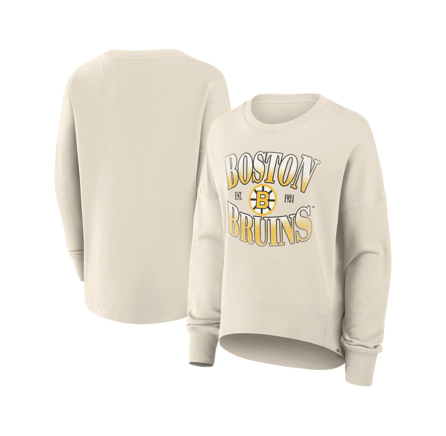 Women's Cream Boston Bruins Oversized Vintage Slice Pullover Sweatshirt