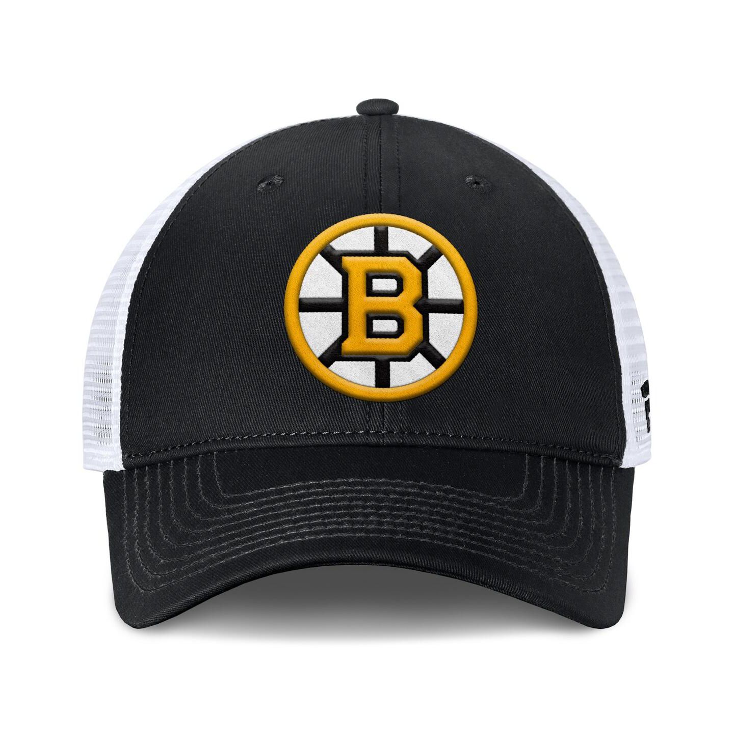 Мужская кепка Fanatics Black/White Boston Bruins Core Primary Logo Trucker Adjustable Hat — фото 2