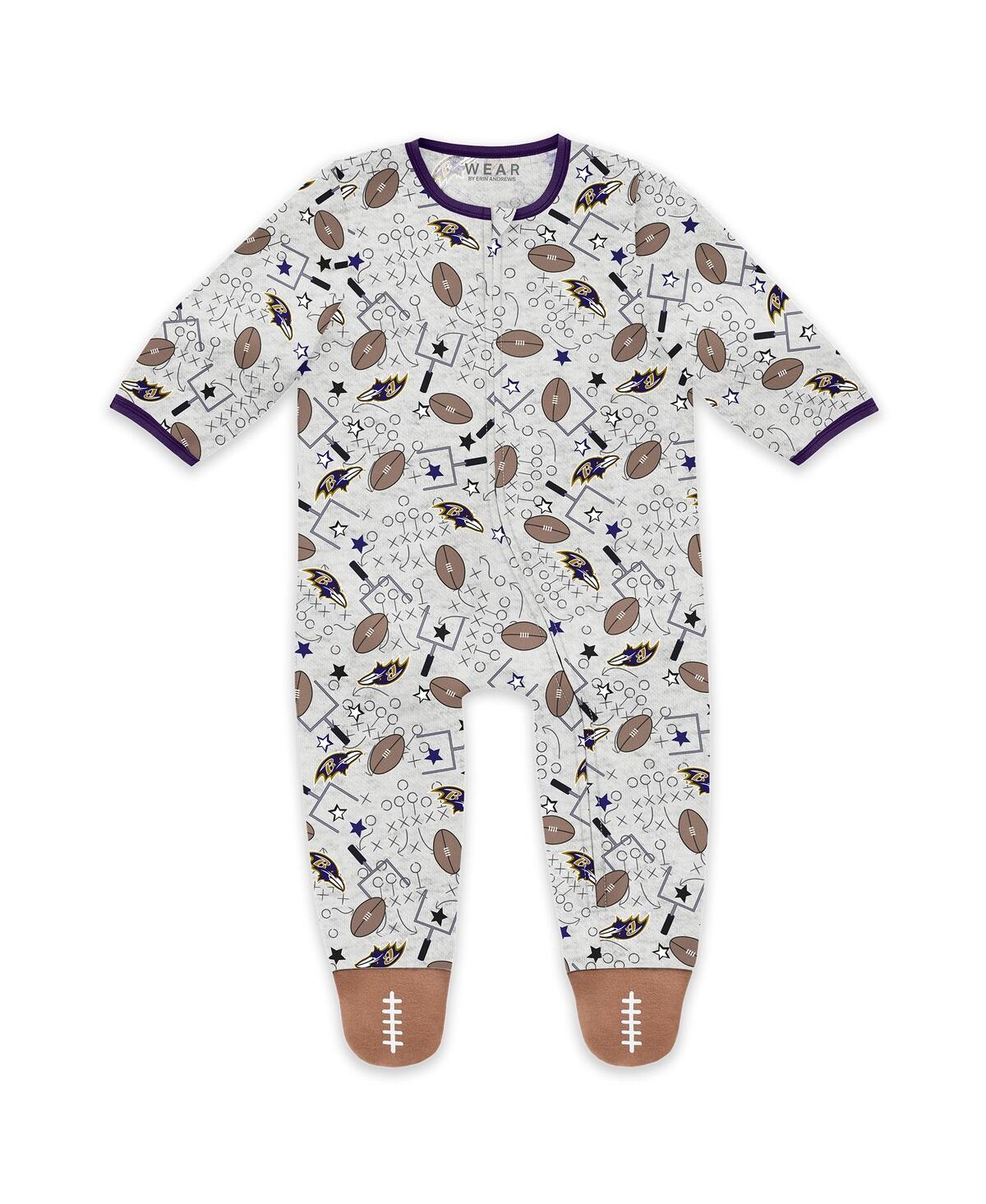 Wear by Erin Andrews Baby Boys and Girls Newborn 2-Piece Baltimore Ravens Sleep Play Full-Zip Sleeper Bib Set