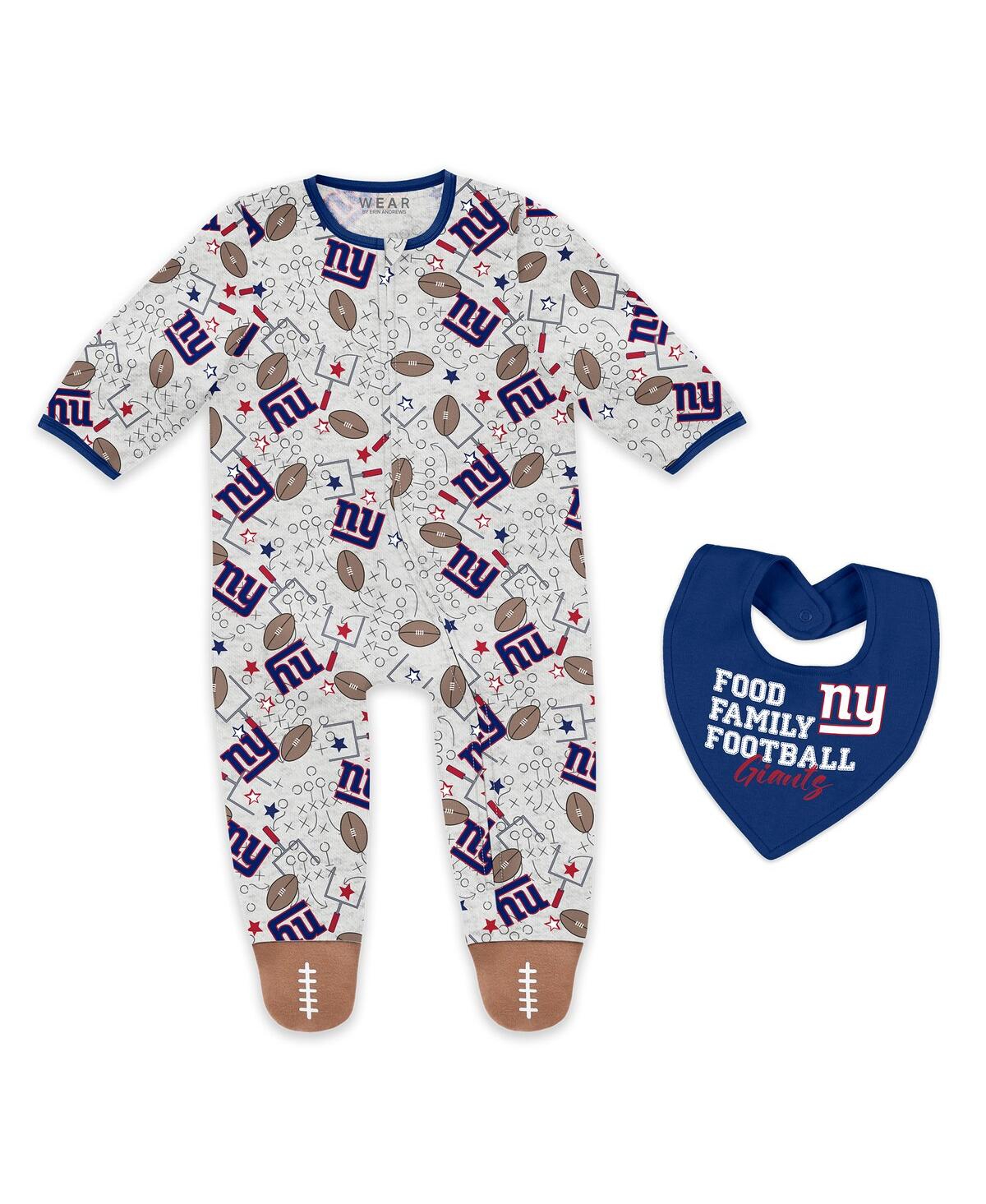Wear by Erin Andrews Baby Boys and Girls Newborn 2-Piece New York Giants Sleep Play Full-Zip Sleeper Bib Set