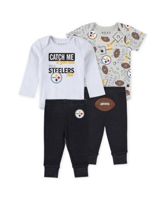 WEAR by Erin Andrews - Baby Boys and Girls Newborn 3-Piece Pittsburgh Steelers Turn Me Around Bodysuits and Pant Set