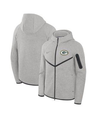 Nike - Men's Heather Gray Green Bay Packers Tech Fleece Full-Zip Windrunner Hoodie