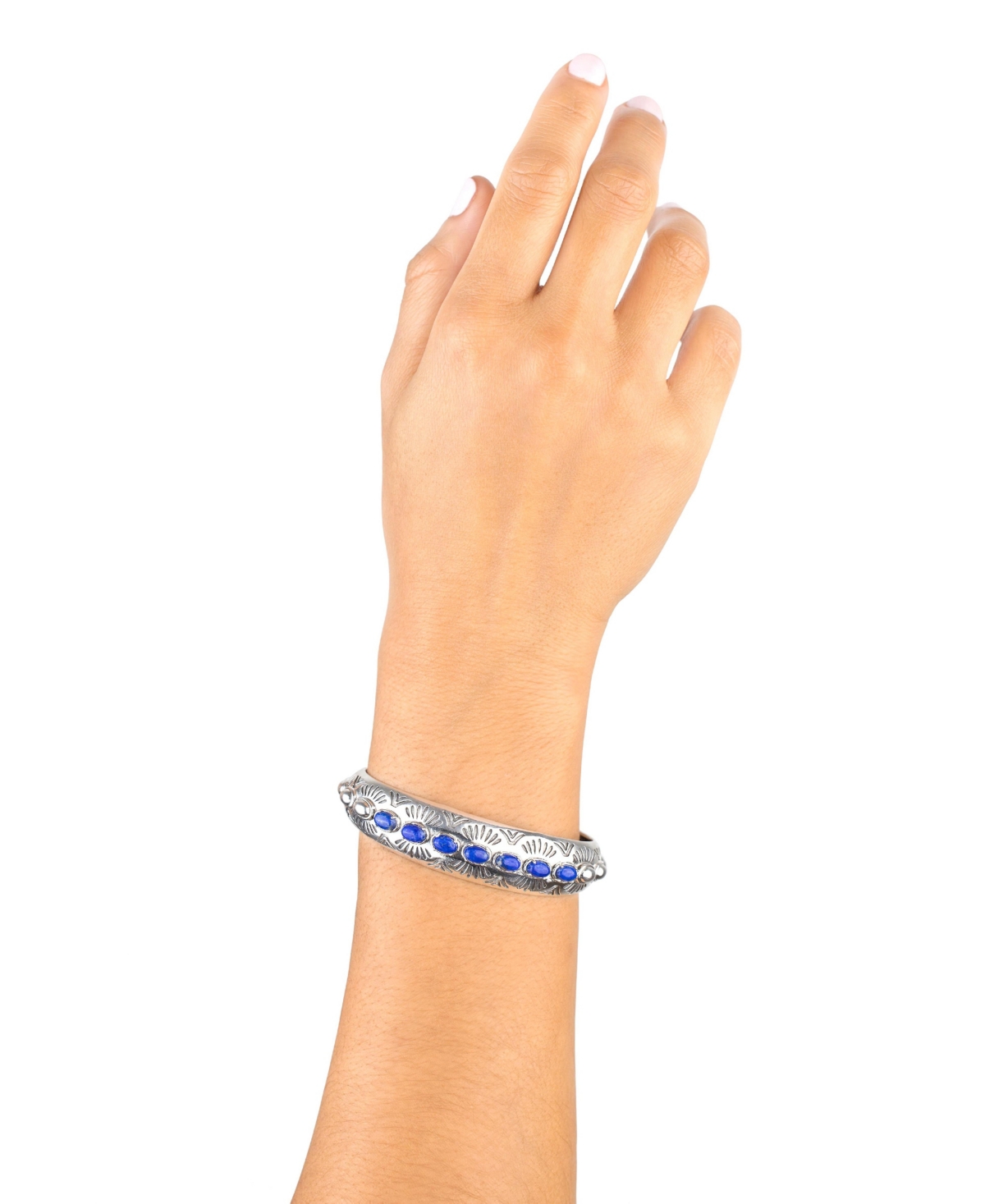 American West Jewelry Sterling Silver Lapis Gemstone Textured Cuff Bracelet