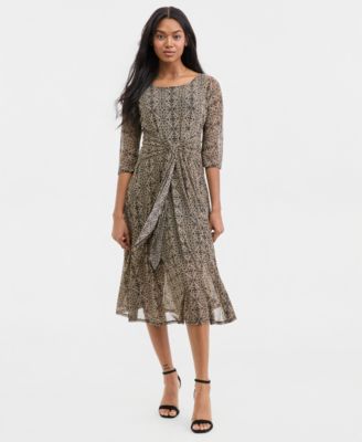 Robbie Bee - Women's Printed Tie-Waist Midi Dress