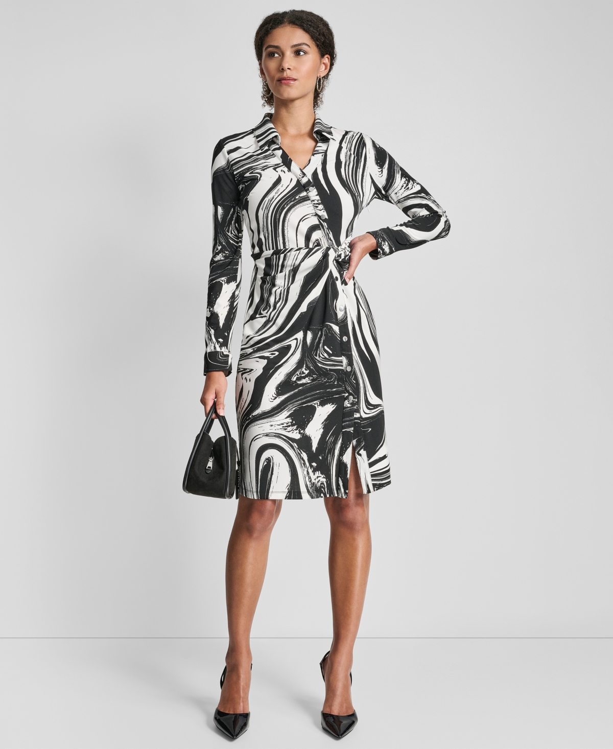 Dkny Petite Long-Sleeve Knotted Belted Faux Wrap Dress