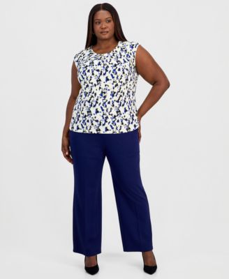 Plus Size Printed Extended-Shoulder Sleeveless Top