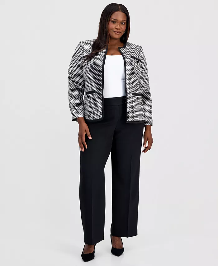 Plus Size Zigzag Jacquard Open-Front Jacket - thumbnail 2