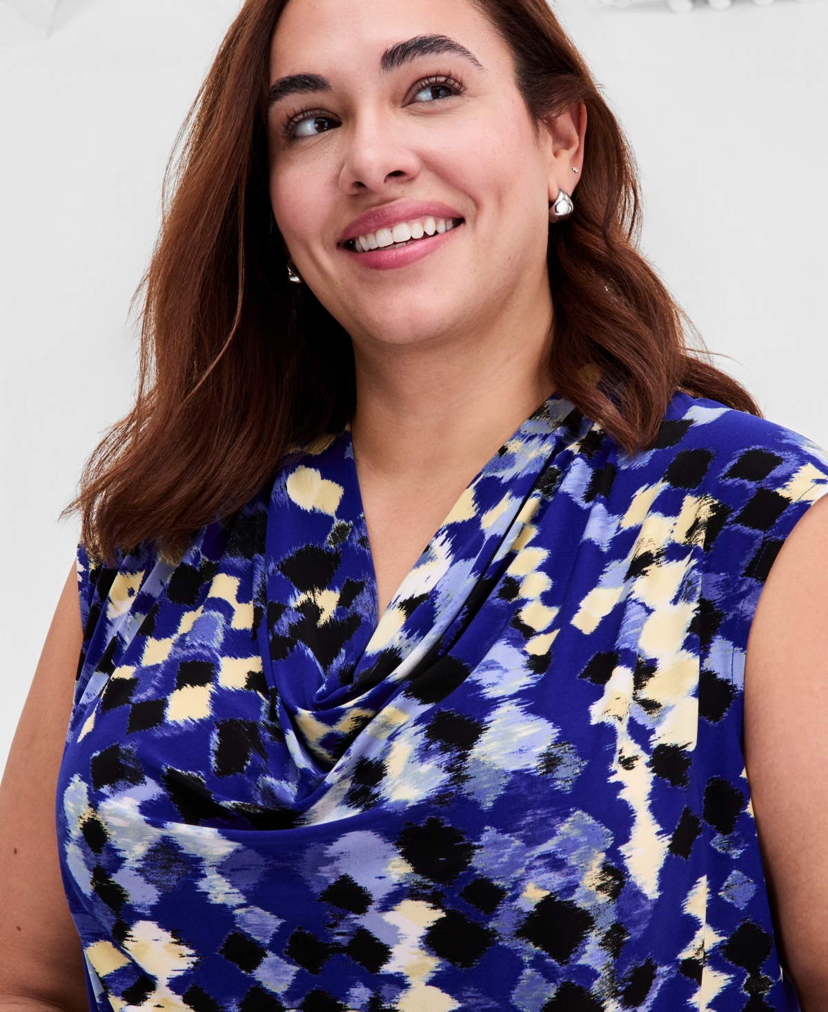 Kasper Plus Printed Sleeveless Cowl-Neck Top