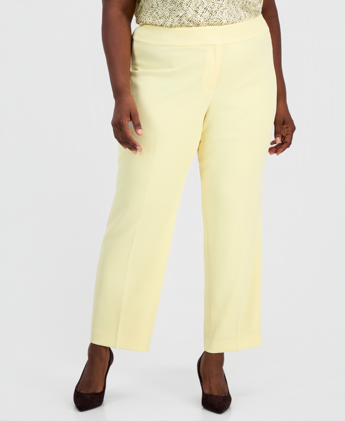 Kasper Plus Core Julia Stretch Mid-Rise Straight-Leg Pants