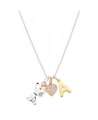 Peanuts Cubic Zirconia Snoopy Heart Initial Cluster Charm Necklace