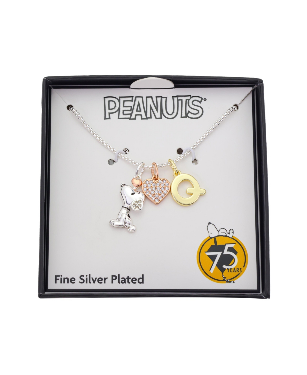 Disney Peanuts Cubic Zirconia Snoopy Heart Initial Cluster Charm Necklace