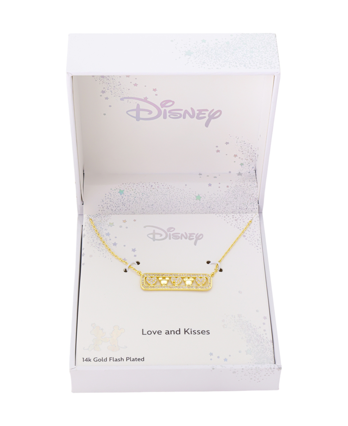 Disney Mickey Mouse And Minnie Mouse Cubic Zirconia Pendant Necklace In Gold