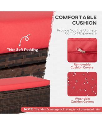 PE Rat Patio Storage Bench w/ Interior Waterproof Cloth Bag,