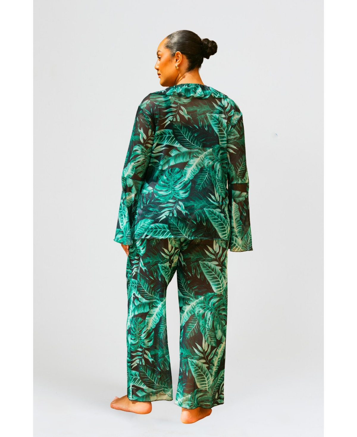 Fashion-szn Curve Women's Palm Print Wide Leg Resort Pants