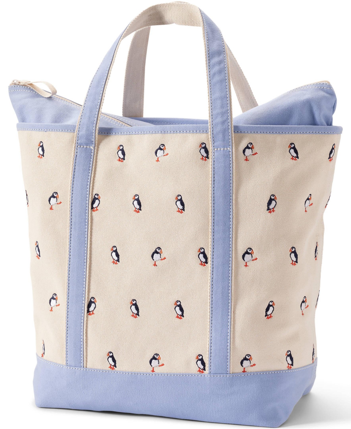 Lands' End Embroidered 5 Pocket Zip Top Canvas Tote Bag